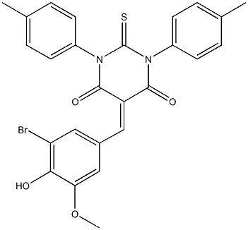 5-(3-bromo-4-hydroxy-5-methoxybenzylidene)-1,3-bis(4-methylphenyl)-2-thioxodihydro-4,6(1H,5H)-pyrimidinedione Struktur