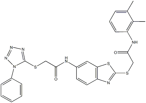 N-(2-{[2-(2,3-dimethylanilino)-2-oxoethyl]sulfanyl}-1,3-benzothiazol-6-yl)-2-[(1-phenyl-1H-tetraazol-5-yl)sulfanyl]acetamide Struktur