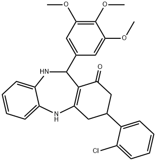 3-(2-chlorophenyl)-11-(3,4,5-trimethoxyphenyl)-2,3,4,5,10,11-hexahydro-1H-dibenzo[b,e][1,4]diazepin-1-one Struktur