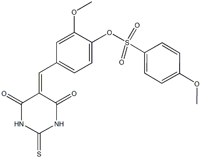 4-[(4,6-dioxo-2-thioxotetrahydro-5(2H)-pyrimidinylidene)methyl]-2-methoxyphenyl 4-methoxybenzenesulfonate Struktur