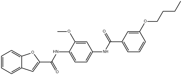 N-{4-[(3-butoxybenzoyl)amino]-2-methoxyphenyl}-1-benzofuran-2-carboxamide Struktur