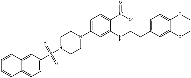 1-{3-{[2-(3,4-dimethoxyphenyl)ethyl]amino}-4-nitrophenyl}-4-(2-naphthylsulfonyl)piperazine Struktur