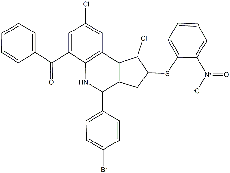 [4-(4-bromophenyl)-1,8-dichloro-2-({2-nitrophenyl}sulfanyl)-2,3,3a,4,5,9b-hexahydro-1H-cyclopenta[c]quinolin-6-yl](phenyl)methanone Struktur