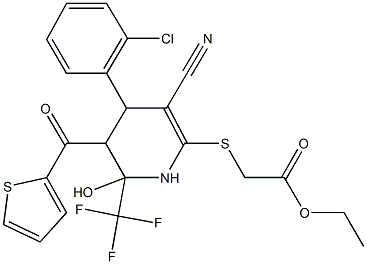 ethyl {[4-(2-chlorophenyl)-3-cyano-6-hydroxy-5-(2-thienylcarbonyl)-6-(trifluoromethyl)-1,4,5,6-tetrahydro-2-pyridinyl]sulfanyl}acetate Struktur