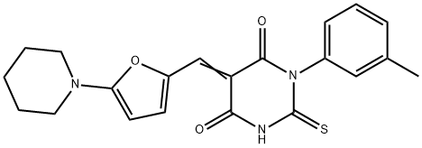 1-(3-methylphenyl)-5-{[5-(1-piperidinyl)-2-furyl]methylene}-2-thioxodihydro-4,6(1H,5H)-pyrimidinedione Struktur