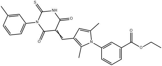 ethyl 3-{2,5-dimethyl-3-[(1-(3-methylphenyl)-4,6-dioxo-2-thioxotetrahydro-5(2H)-pyrimidinylidene)methyl]-1H-pyrrol-1-yl}benzoate Struktur