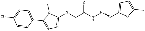 2-{[5-(4-chlorophenyl)-4-methyl-4H-1,2,4-triazol-3-yl]sulfanyl}-N'-[(5-methyl-2-furyl)methylene]acetohydrazide Struktur