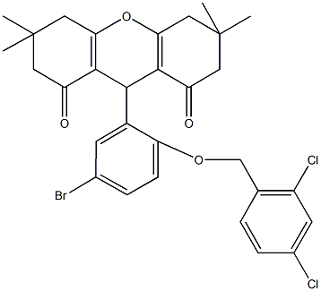 9-{5-bromo-2-[(2,4-dichlorobenzyl)oxy]phenyl}-3,3,6,6-tetramethyl-3,4,5,6,7,9-hexahydro-1H-xanthene-1,8(2H)-dione Struktur