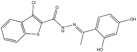 3-chloro-N'-[1-(2,4-dihydroxyphenyl)ethylidene]-1-benzothiophene-2-carbohydrazide Struktur