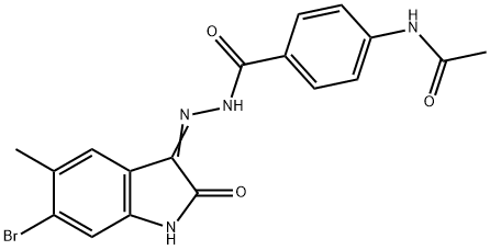 N-(4-{[2-(6-bromo-5-methyl-2-oxo-1,2-dihydro-3H-indol-3-ylidene)hydrazino]carbonyl}phenyl)acetamide Struktur