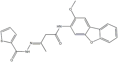 N-(2-methoxydibenzo[b,d]furan-3-yl)-3-[(2-thienylcarbonyl)hydrazono]butanamide Struktur