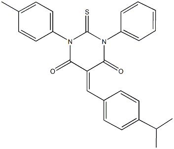 5-(4-isopropylbenzylidene)-1-(4-methylphenyl)-3-phenyl-2-thioxodihydro-4,6(1H,5H)-pyrimidinedione Struktur