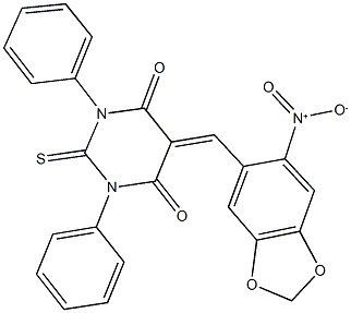 5-({6-nitro-1,3-benzodioxol-5-yl}methylene)-1,3-diphenyl-2-thioxodihydro-4,6(1H,5H)-pyrimidinedione Struktur