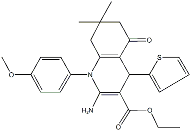 ethyl 2-amino-1-(4-methoxyphenyl)-7,7-dimethyl-5-oxo-4-(2-thienyl)-1,4,5,6,7,8-hexahydro-3-quinolinecarboxylate Struktur