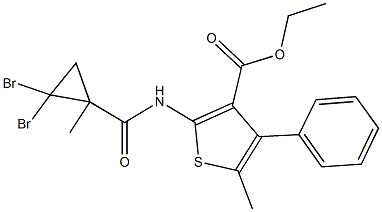 ethyl 2-{[(2,2-dibromo-1-methylcyclopropyl)carbonyl]amino}-5-methyl-4-phenyl-3-thiophenecarboxylate Struktur