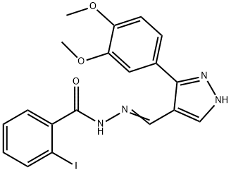 N'-{[3-(3,4-dimethoxyphenyl)-1H-pyrazol-4-yl]methylene}-2-iodobenzohydrazide Struktur