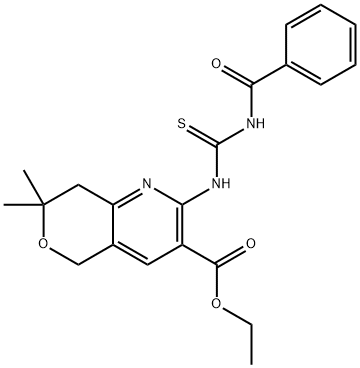 ethyl 2-{[(benzoylamino)carbothioyl]amino}-7,7-dimethyl-7,8-dihydro-5H-pyrano[4,3-b]pyridine-3-carboxylate Struktur