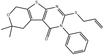 2-(allylsulfanyl)-6,6-dimethyl-3-phenyl-3,5,6,8-tetrahydro-4H-pyrano[4',3':4,5]thieno[2,3-d]pyrimidin-4-one Struktur