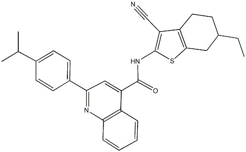 N-(3-cyano-6-ethyl-4,5,6,7-tetrahydro-1-benzothien-2-yl)-2-(4-isopropylphenyl)-4-quinolinecarboxamide Struktur