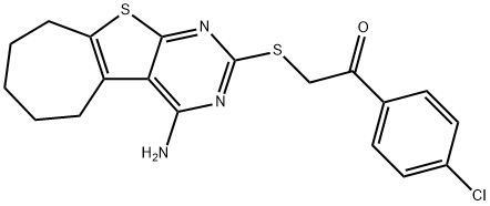 2-[(4-amino-6,7,8,9-tetrahydro-5H-cyclohepta[4,5]thieno[2,3-d]pyrimidin-2-yl)sulfanyl]-1-(4-chlorophenyl)ethanone Struktur