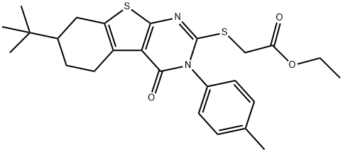 ethyl {[7-tert-butyl-3-(4-methylphenyl)-4-oxo-3,4,5,6,7,8-hexahydro[1]benzothieno[2,3-d]pyrimidin-2-yl]sulfanyl}acetate Struktur