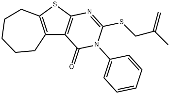 2-[(2-methyl-2-propenyl)sulfanyl]-3-phenyl-3,5,6,7,8,9-hexahydro-4H-cyclohepta[4,5]thieno[2,3-d]pyrimidin-4-one Struktur