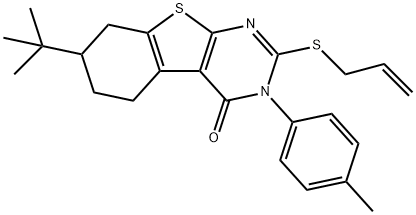 2-(allylsulfanyl)-7-tert-butyl-3-(4-methylphenyl)-5,6,7,8-tetrahydro[1]benzothieno[2,3-d]pyrimidin-4(3H)-one Struktur