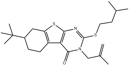 7-tert-butyl-2-(isopentylsulfanyl)-3-(2-methyl-2-propenyl)-5,6,7,8-tetrahydro[1]benzothieno[2,3-d]pyrimidin-4(3H)-one Struktur