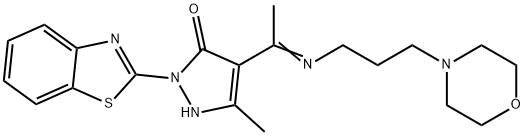 2-(1,3-benzothiazol-2-yl)-5-methyl-4-{N-[3-(4-morpholinyl)propyl]ethanimidoyl}-1,2-dihydro-3H-pyrazol-3-one Struktur