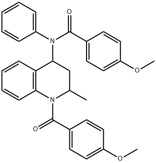 4-methoxy-N-[1-(4-methoxybenzoyl)-2-methyl-1,2,3,4-tetrahydro-4-quinolinyl]-N-phenylbenzamide Struktur