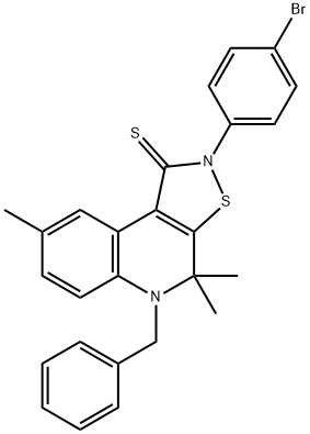 5-benzyl-2-(4-bromophenyl)-4,4,8-trimethyl-4,5-dihydroisothiazolo[5,4-c]quinoline-1(2H)-thione Struktur