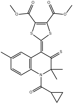 dimethyl 2-(1-(cyclopropylcarbonyl)-2,2,6-trimethyl-3-thioxo-2,3-dihydro-4(1H)-quinolinylidene)-1,3-dithiole-4,5-dicarboxylate Struktur