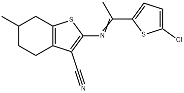 2-{[1-(5-chloro-2-thienyl)ethylidene]amino}-6-methyl-4,5,6,7-tetrahydro-1-benzothiophene-3-carbonitrile Struktur