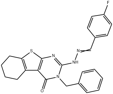 4-fluorobenzaldehyde (3-benzyl-4-oxo-3,4,5,6,7,8-hexahydro[1]benzothieno[2,3-d]pyrimidin-2-yl)hydrazone Struktur