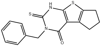 3-benzyl-2-sulfanyl-3,5,6,7-tetrahydro-4H-cyclopenta[4,5]thieno[2,3-d]pyrimidin-4-one Struktur