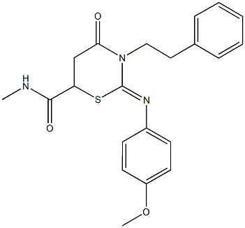 2-[(4-methoxyphenyl)imino]-N-methyl-4-oxo-3-(2-phenylethyl)-1,3-thiazinane-6-carboxamide Struktur