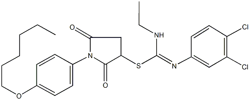 1-[4-(hexyloxy)phenyl]-2,5-dioxo-3-pyrrolidinyl N'-(3,4-dichlorophenyl)-N-ethylimidothiocarbamate Struktur