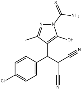 4-[1-(4-chlorophenyl)-2,2-dicyanoethyl]-5-hydroxy-3-methyl-1H-pyrazole-1-carbothioamide Struktur