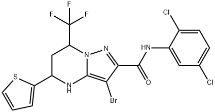 3-bromo-N-(2,5-dichlorophenyl)-5-(2-thienyl)-7-(trifluoromethyl)-4,5,6,7-tetrahydropyrazolo[1,5-a]pyrimidine-2-carboxamide Struktur