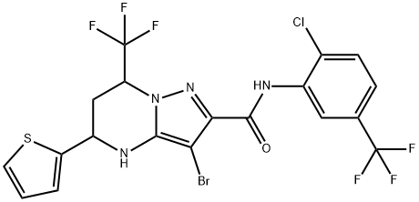 3-bromo-N-[2-chloro-5-(trifluoromethyl)phenyl]-5-(2-thienyl)-7-(trifluoromethyl)-4,5,6,7-tetrahydropyrazolo[1,5-a]pyrimidine-2-carboxamide Struktur