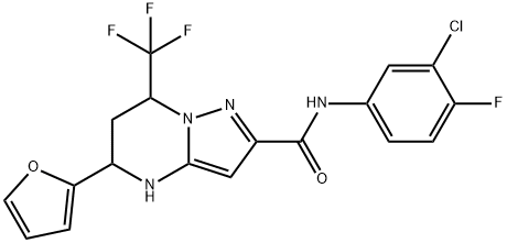 N-(3-chloro-4-fluorophenyl)-5-(2-furyl)-7-(trifluoromethyl)-4,5,6,7-tetrahydropyrazolo[1,5-a]pyrimidine-2-carboxamide Struktur