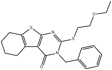 3-benzyl-2-[(2-ethoxyethyl)sulfanyl]-5,6,7,8-tetrahydro[1]benzothieno[2,3-d]pyrimidin-4(3H)-one Struktur