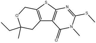 6-ethyl-3,6-dimethyl-2-(methylsulfanyl)-3,5,6,8-tetrahydro-4H-pyrano[4',3':4,5]thieno[2,3-d]pyrimidin-4-one Struktur