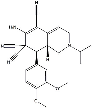 6-amino-8-(3,4-dimethoxyphenyl)-2-isopropyl-2,3,8,8a-tetrahydro-5,7,7(1H)-isoquinolinetricarbonitrile Struktur