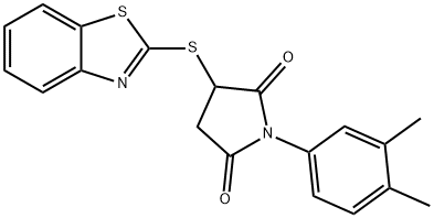 3-(1,3-benzothiazol-2-ylsulfanyl)-1-(3,4-dimethylphenyl)-2,5-pyrrolidinedione Struktur