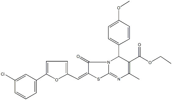 ethyl 2-{[5-(3-chlorophenyl)-2-furyl]methylene}-5-(4-methoxyphenyl)-7-methyl-3-oxo-2,3-dihydro-5H-[1,3]thiazolo[3,2-a]pyrimidine-6-carboxylate Struktur