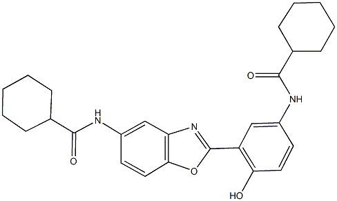 N-(3-{5-[(cyclohexylcarbonyl)amino]-1,3-benzoxazol-2-yl}-4-hydroxyphenyl)cyclohexanecarboxamide Struktur