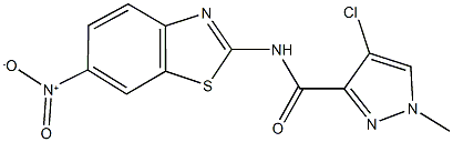 4-chloro-N-{6-nitro-1,3-benzothiazol-2-yl}-1-methyl-1H-pyrazole-3-carboxamide Struktur