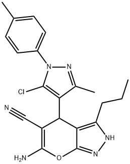 6-amino-4-[5-chloro-3-methyl-1-(4-methylphenyl)-1H-pyrazol-4-yl]-3-propyl-2,4-dihydropyrano[2,3-c]pyrazole-5-carbonitrile Struktur