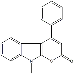 9-methyl-4-phenylthiopyrano[2,3-b]indol-2(9H)-one Struktur